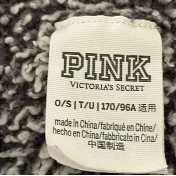 Pink Victoria’s Secret Gray Open Front Sherpa  Hooded Jacket Sz One Size #1482 - Picture 7 of 11